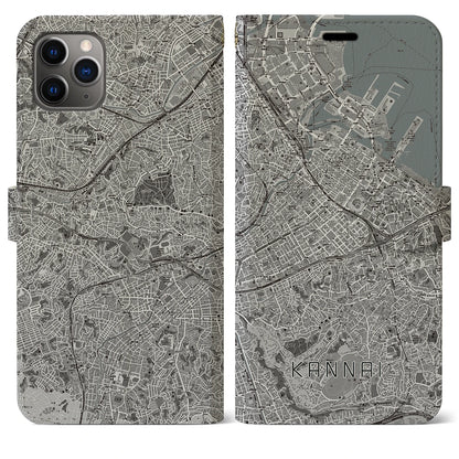 【関内（神奈川県）】地図柄iPhoneケース（手帳タイプ）モノトーン・iPhone 11 Pro Max 用