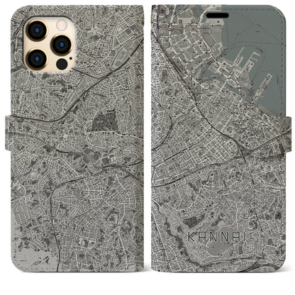 【関内（神奈川県）】地図柄iPhoneケース（手帳タイプ）モノトーン・iPhone 12 Pro Max 用