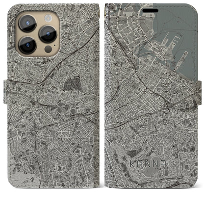 【関内（神奈川県）】地図柄iPhoneケース（手帳タイプ）モノトーン・iPhone 14 Pro Max 用