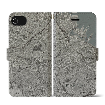 【関内（神奈川県）】地図柄iPhoneケース（手帳タイプ）モノトーン・iPhone SE（第3 / 第2世代） / 8 / 7 / 6s / 6 用