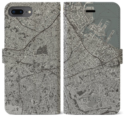 【関内（神奈川県）】地図柄iPhoneケース（手帳タイプ）モノトーン・iPhone 8Plus /7Plus / 6sPlus / 6Plus 用