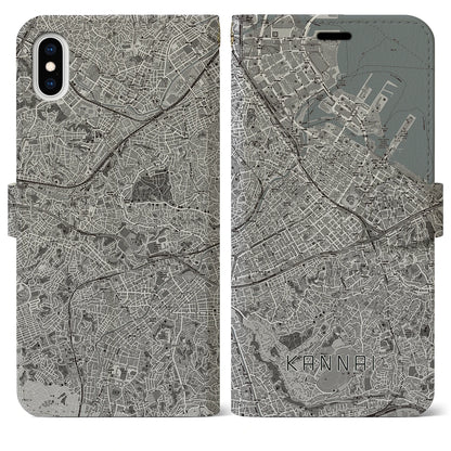 【関内（神奈川県）】地図柄iPhoneケース（手帳タイプ）モノトーン・iPhone XS Max 用