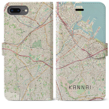 【関内（神奈川県）】地図柄iPhoneケース（手帳タイプ）ナチュラル・iPhone 8Plus /7Plus / 6sPlus / 6Plus 用