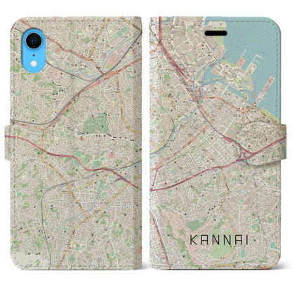 【関内（神奈川県）】地図柄iPhoneケース（手帳タイプ）ナチュラル・iPhone XR 用