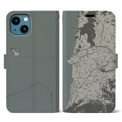 【観音寺（香川県）】地図柄iPhoneケース（手帳タイプ）モノトーン・iPhone 13 用