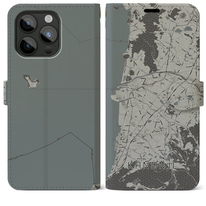 【観音寺（香川県）】地図柄iPhoneケース（手帳タイプ）モノトーン・iPhone 15 Pro Max 用