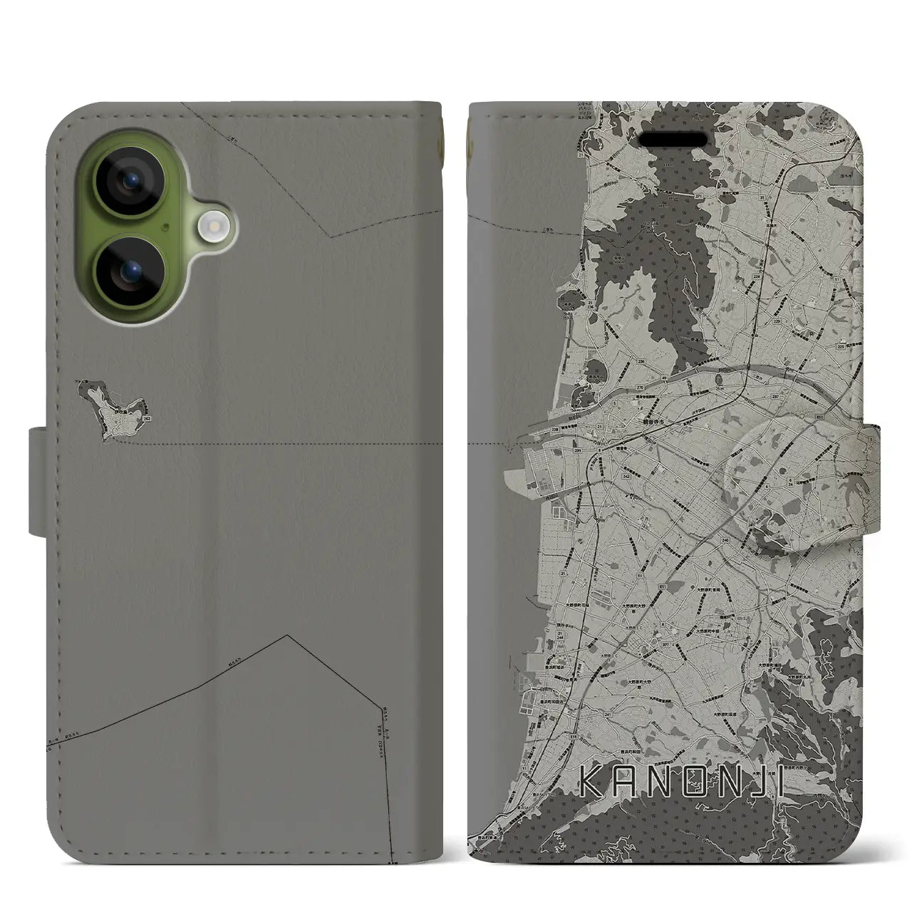 【観音寺（香川県）】地図柄iPhoneケース（手帳タイプ）