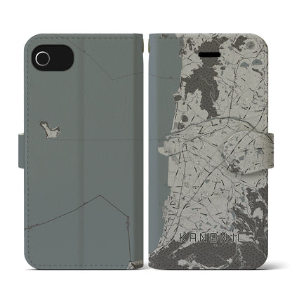 【観音寺（香川県）】地図柄iPhoneケース（手帳タイプ）モノトーン・iPhone SE（第3 / 第2世代） / 8 / 7 / 6s / 6 用