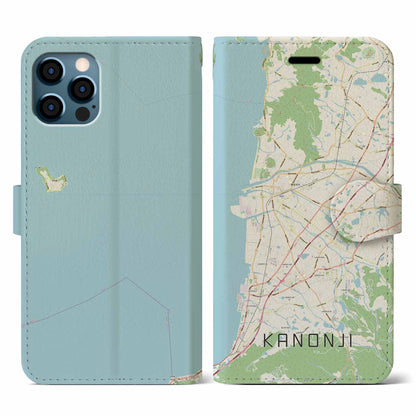 【観音寺（香川県）】地図柄iPhoneケース（手帳タイプ）ナチュラル・iPhone 12 / 12 Pro 用