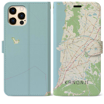 【観音寺（香川県）】地図柄iPhoneケース（手帳タイプ）ナチュラル・iPhone 12 Pro Max 用