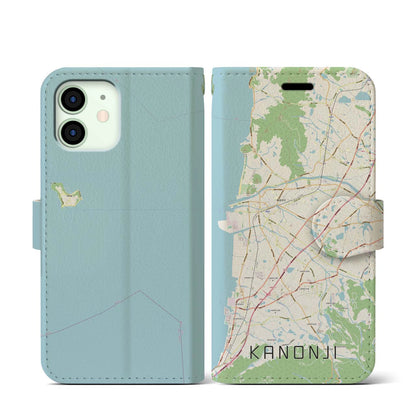 【観音寺（香川県）】地図柄iPhoneケース（手帳タイプ）ナチュラル・iPhone 12 mini 用