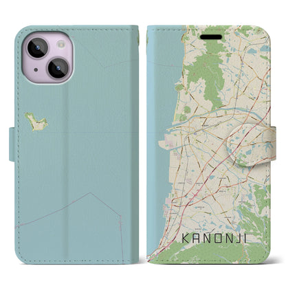 【観音寺（香川県）】地図柄iPhoneケース（手帳タイプ）ナチュラル・iPhone 14 用