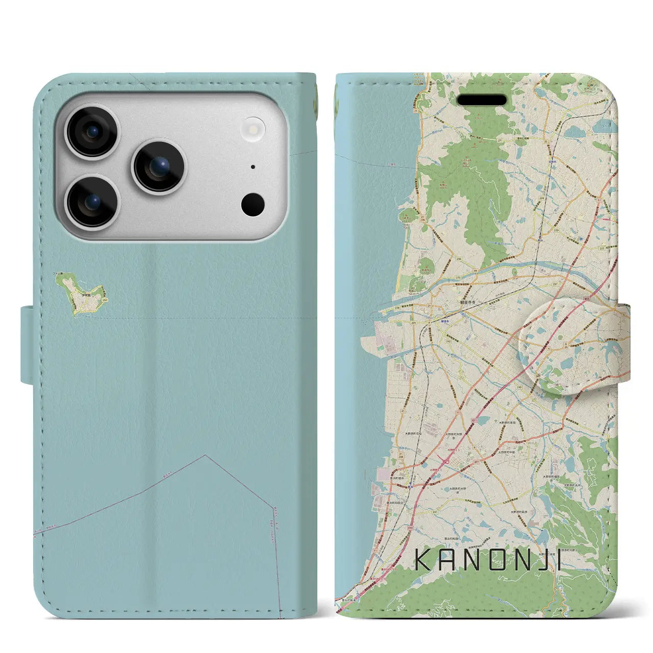 【観音寺（香川県）】地図柄iPhoneケース（手帳タイプ）