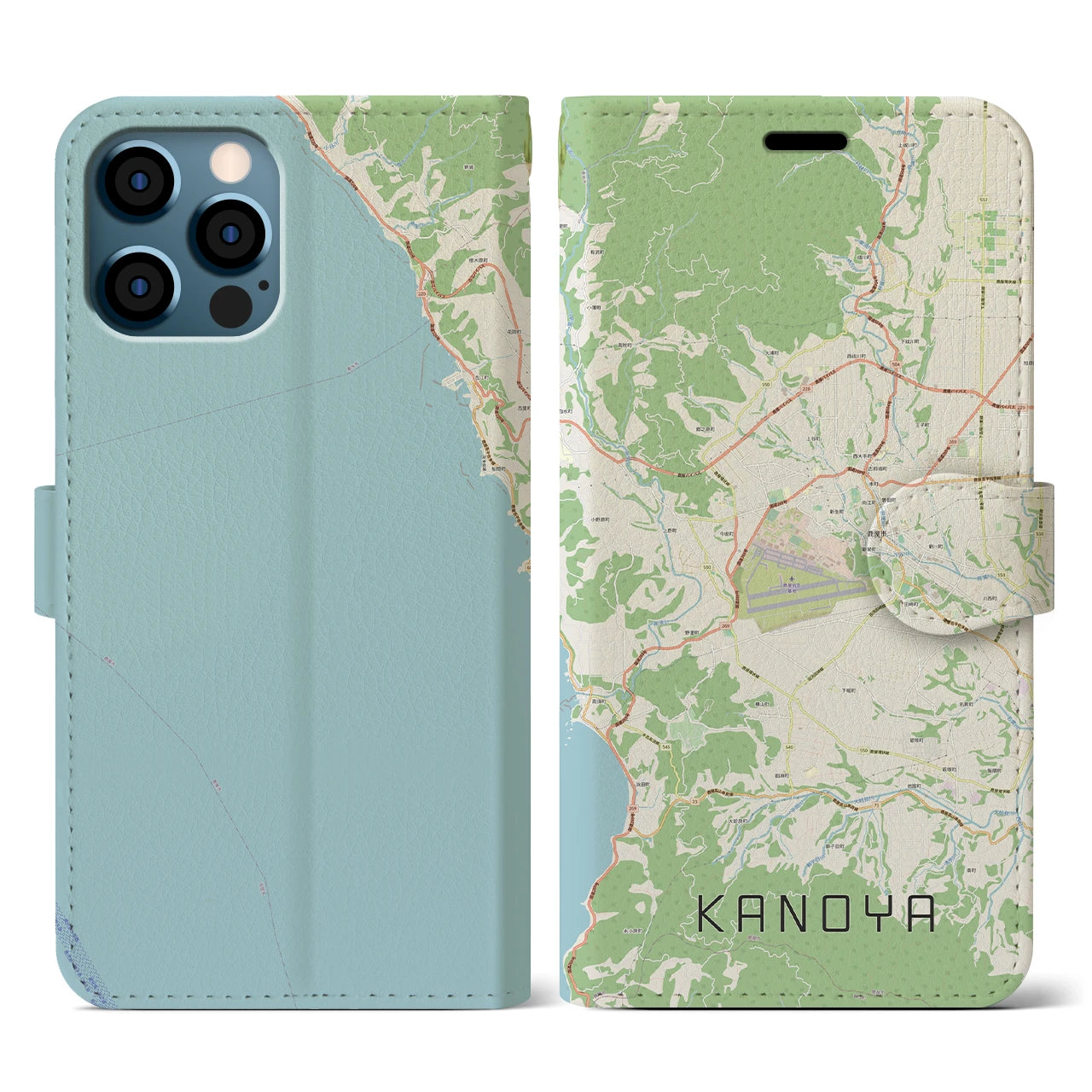 【鹿屋（鹿児島県）】地図柄iPhoneケース（手帳タイプ）ナチュラル・iPhone 12 / 12 Pro 用