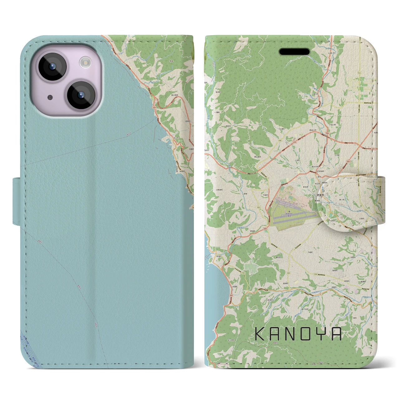 【鹿屋（鹿児島県）】地図柄iPhoneケース（手帳タイプ）ナチュラル・iPhone 14 用