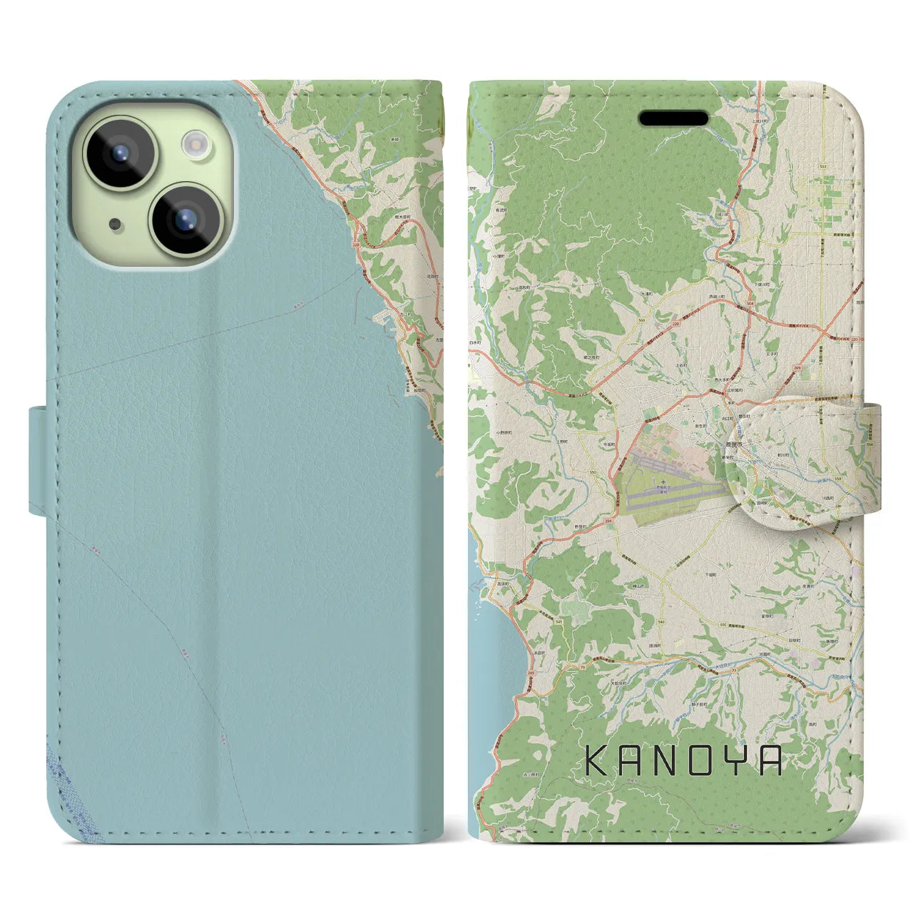 【鹿屋（鹿児島県）】地図柄iPhoneケース（手帳タイプ）ナチュラル・iPhone 15 用