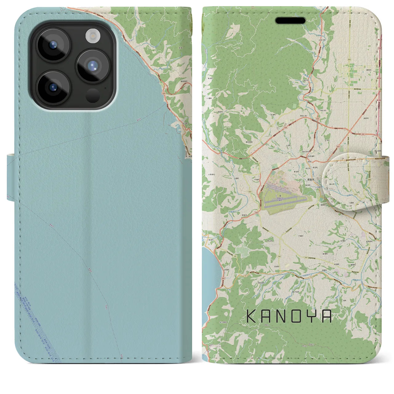 【鹿屋（鹿児島県）】地図柄iPhoneケース（手帳タイプ）ナチュラル・iPhone 15 Pro Max 用