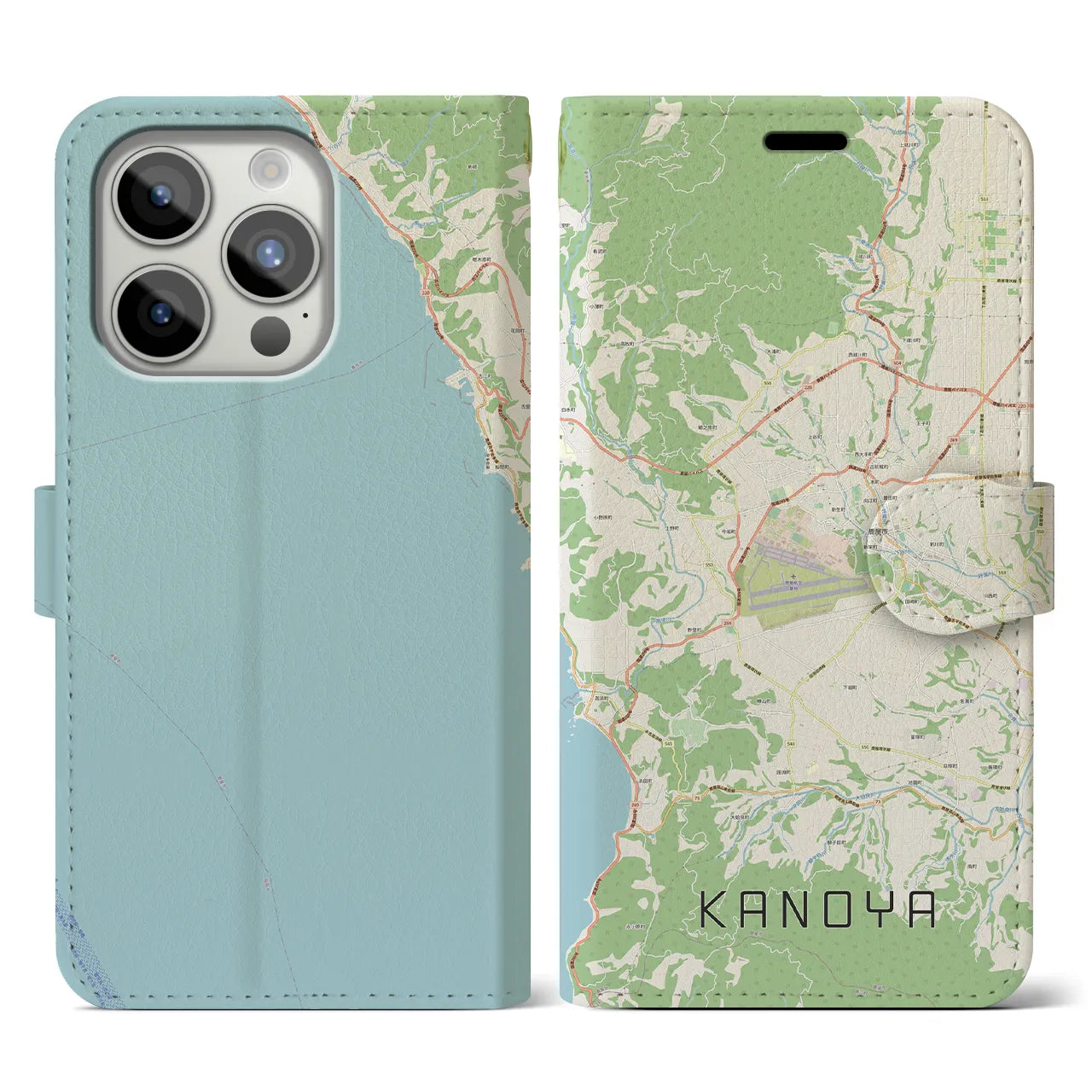 【鹿屋（鹿児島県）】地図柄iPhoneケース（手帳タイプ）ナチュラル・iPhone 15 Pro 用