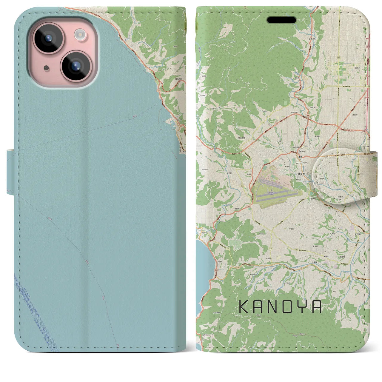 【鹿屋（鹿児島県）】地図柄iPhoneケース（手帳タイプ）ナチュラル・iPhone 15 Plus 用