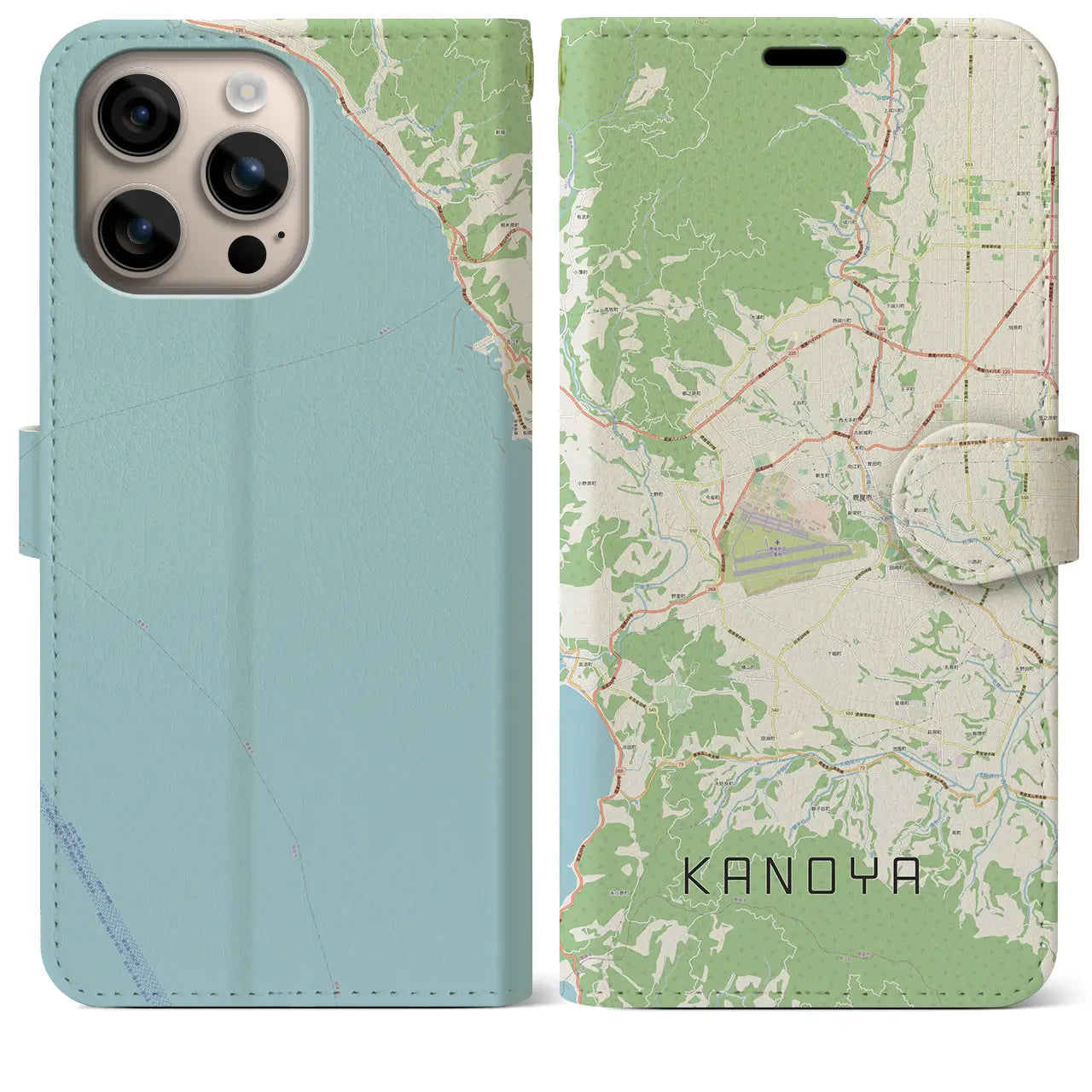 【鹿屋（鹿児島県）】地図柄iPhoneケース（手帳タイプ）ナチュラル・iPhone 16 Plus 用