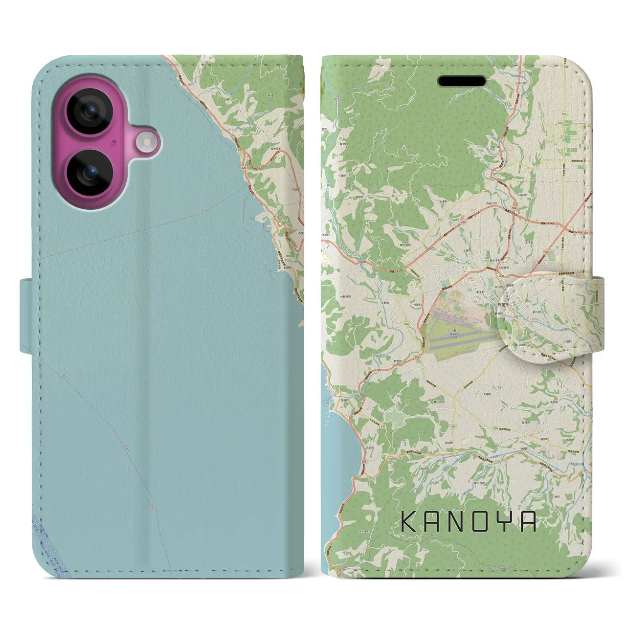 【鹿屋（鹿児島県）】地図柄iPhoneケース（手帳タイプ）ナチュラル・iPhone 16 Pro 用