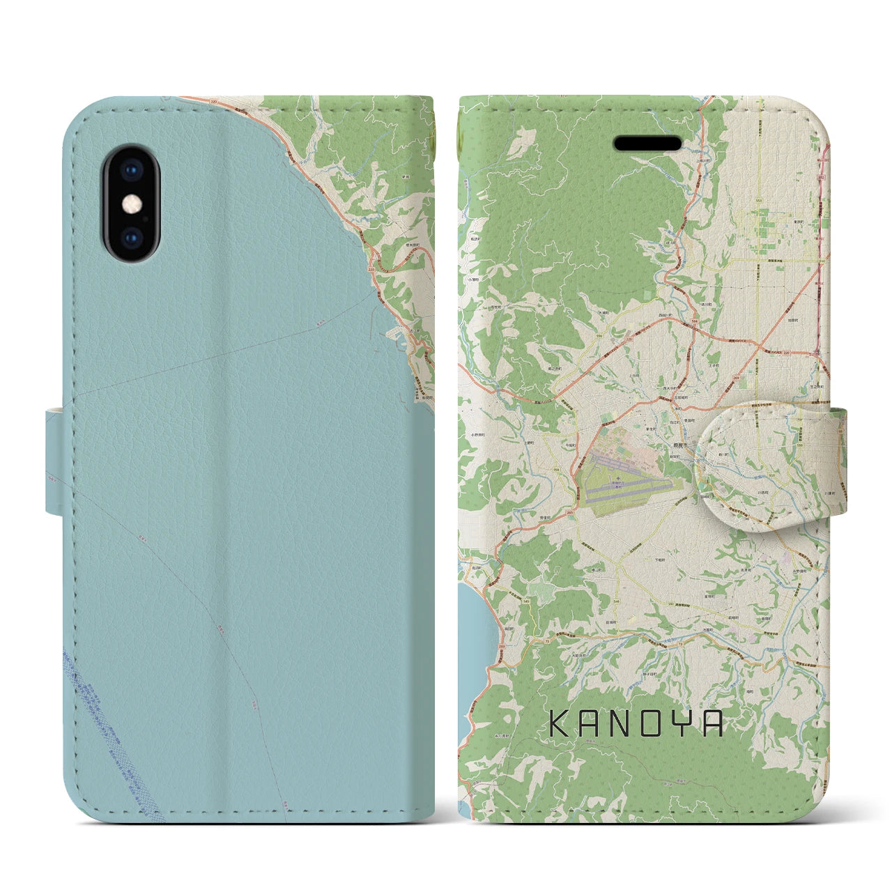 【鹿屋（鹿児島県）】地図柄iPhoneケース（手帳タイプ）ナチュラル・iPhone XS / X 用