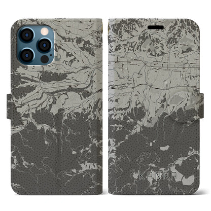 【甘楽（群馬県）】地図柄iPhoneケース（手帳タイプ）モノトーン・iPhone 12 / 12 Pro 用