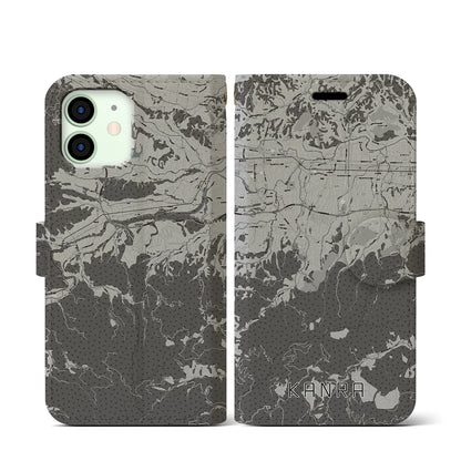 【甘楽（群馬県）】地図柄iPhoneケース（手帳タイプ）モノトーン・iPhone 12 mini 用