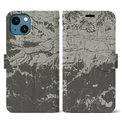 【甘楽（群馬県）】地図柄iPhoneケース（手帳タイプ）モノトーン・iPhone 13 用