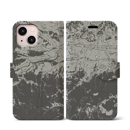 【甘楽（群馬県）】地図柄iPhoneケース（手帳タイプ）モノトーン・iPhone 13 mini 用