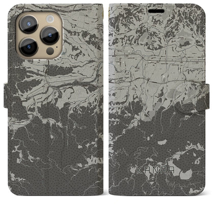 【甘楽（群馬県）】地図柄iPhoneケース（手帳タイプ）モノトーン・iPhone 14 Pro Max 用