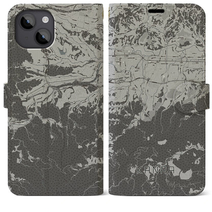 【甘楽（群馬県）】地図柄iPhoneケース（手帳タイプ）モノトーン・iPhone 14 Plus 用