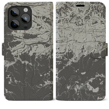 【甘楽（群馬県）】地図柄iPhoneケース（手帳タイプ）モノトーン・iPhone 15 Pro Max 用