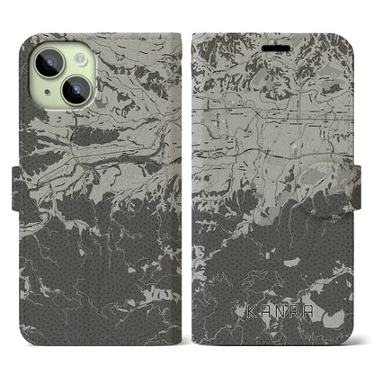 【甘楽（群馬県）】地図柄iPhoneケース（手帳タイプ）モノトーン・iPhone 15 用