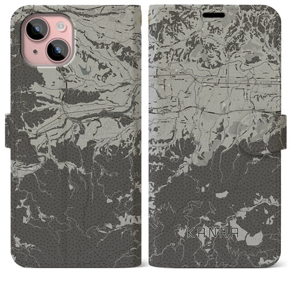 【甘楽（群馬県）】地図柄iPhoneケース（手帳タイプ）モノトーン・iPhone 15 Plus 用