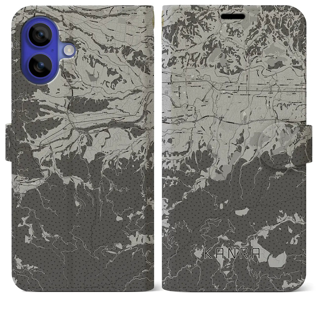 【甘楽(群馬県)】地図柄iPhoneケース(手帳タイプ)モノトーン・iPhone 16 Pro Max 用