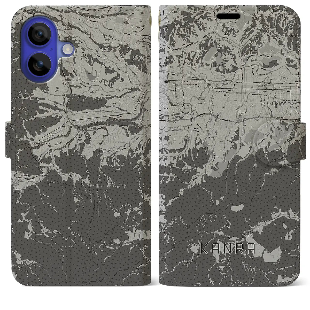 【甘楽（群馬県）】地図柄iPhoneケース（手帳タイプ）モノトーン・iPhone 16 Pro Max 用