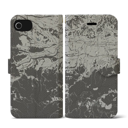 【甘楽（群馬県）】地図柄iPhoneケース（手帳タイプ）モノトーン・iPhone SE（第3 / 第2世代） / 8 / 7 / 6s / 6 用