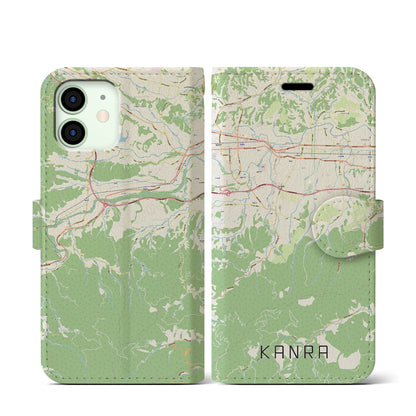 【甘楽（群馬県）】地図柄iPhoneケース（手帳タイプ）ナチュラル・iPhone 12 mini 用