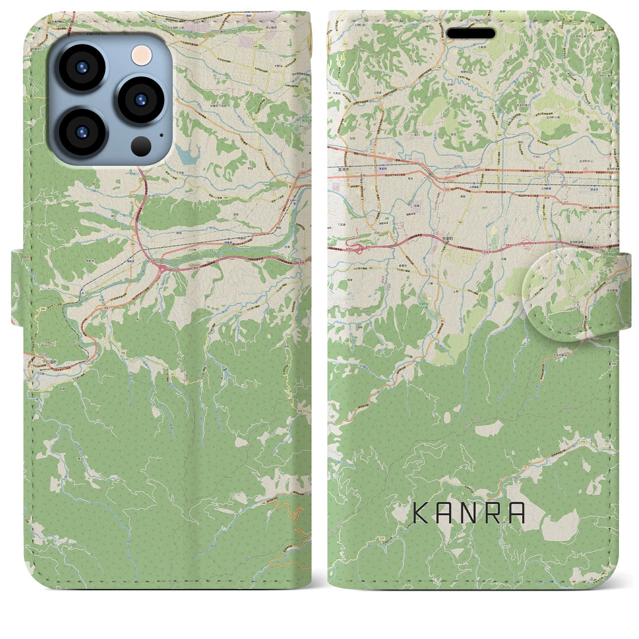 【甘楽（群馬県）】地図柄iPhoneケース（手帳タイプ）ナチュラル・iPhone 13 Pro Max 用