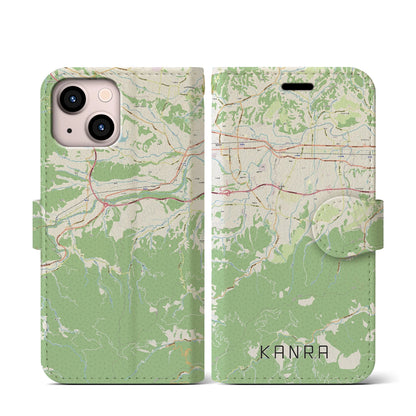 【甘楽（群馬県）】地図柄iPhoneケース（手帳タイプ）ナチュラル・iPhone 13 mini 用