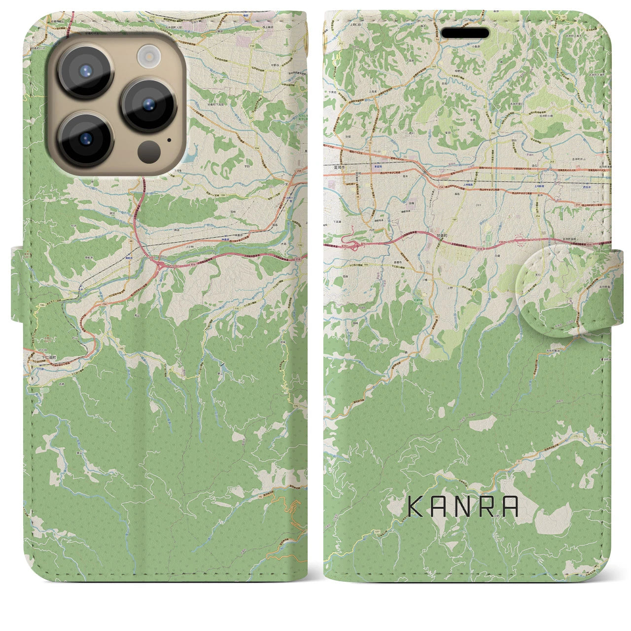 【甘楽（群馬県）】地図柄iPhoneケース（手帳タイプ）ナチュラル・iPhone 14 Pro Max 用