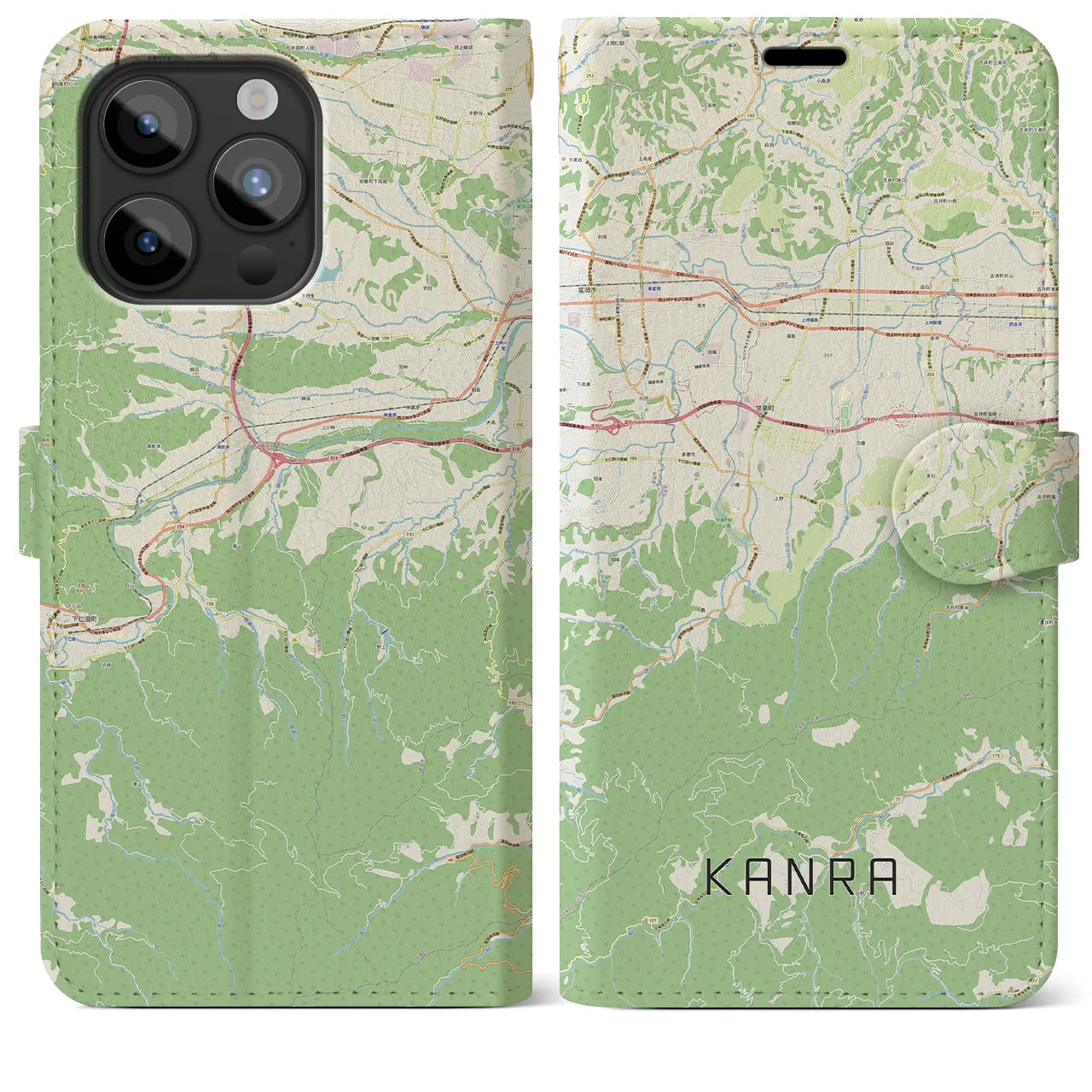 【甘楽（群馬県）】地図柄iPhoneケース（手帳タイプ）ナチュラル・iPhone 15 Pro Max 用