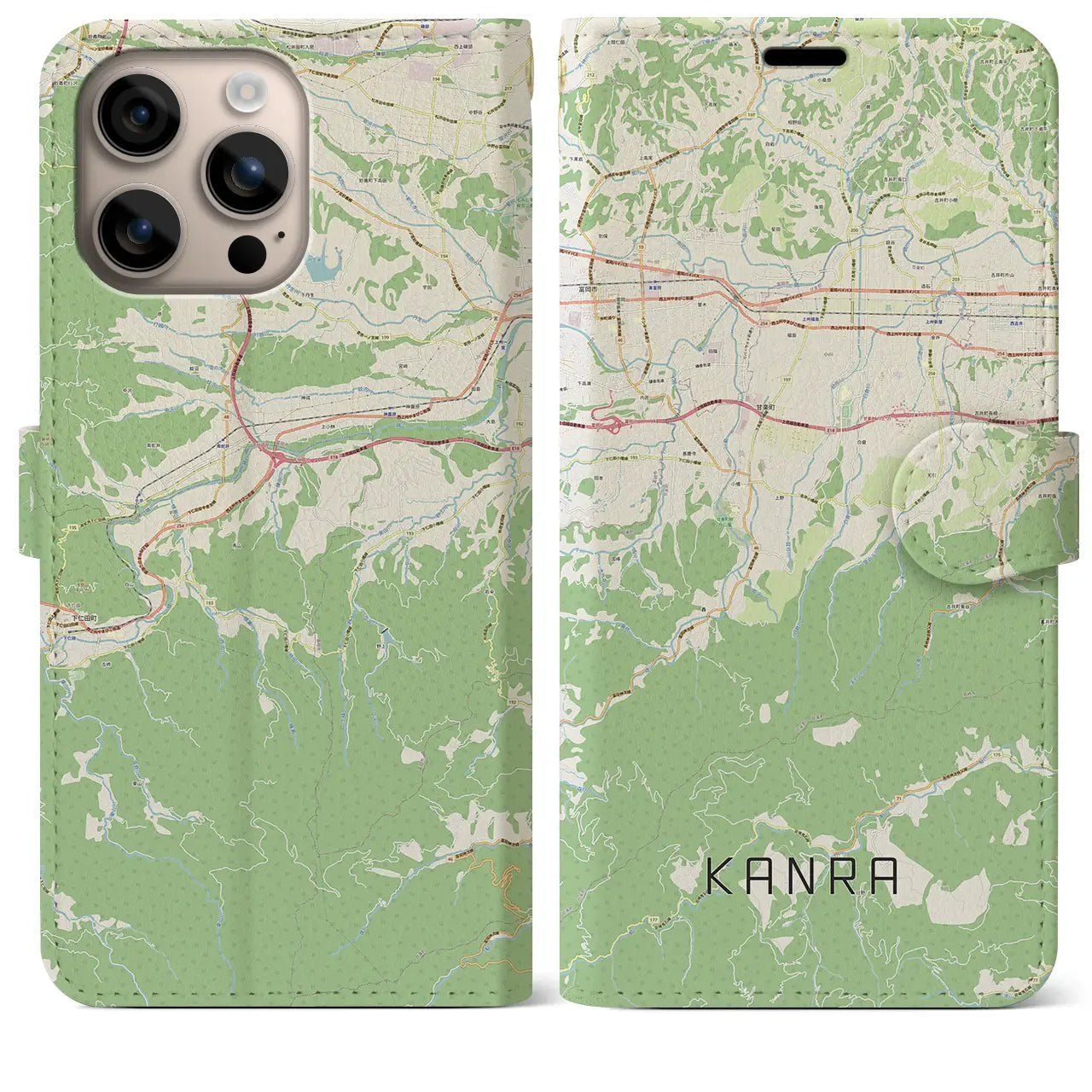 【甘楽（群馬県）】地図柄iPhoneケース（手帳タイプ）ナチュラル・iPhone 16 Plus 用