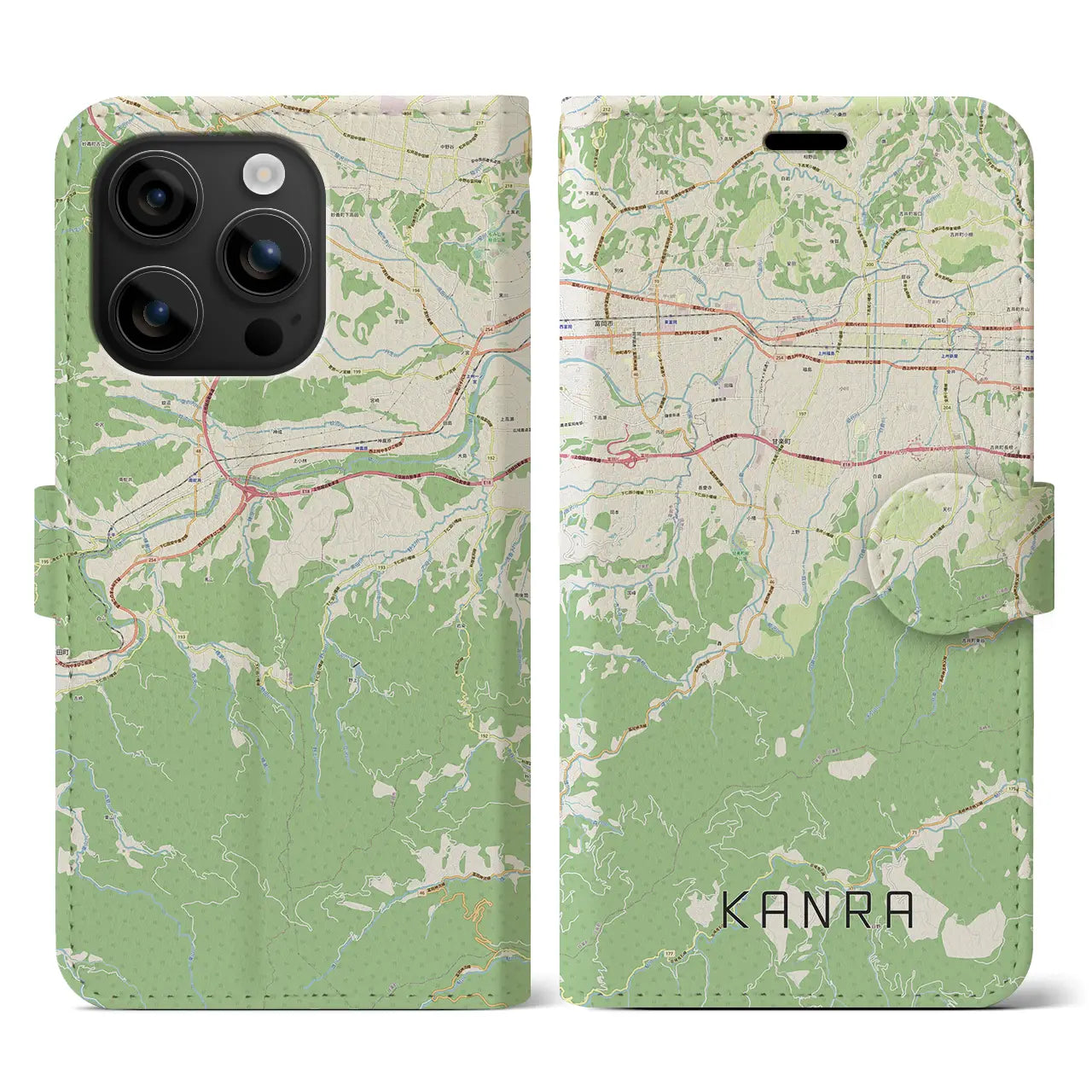 【甘楽（群馬県）】地図柄iPhoneケース（手帳タイプ）ナチュラル・iPhone 16 用