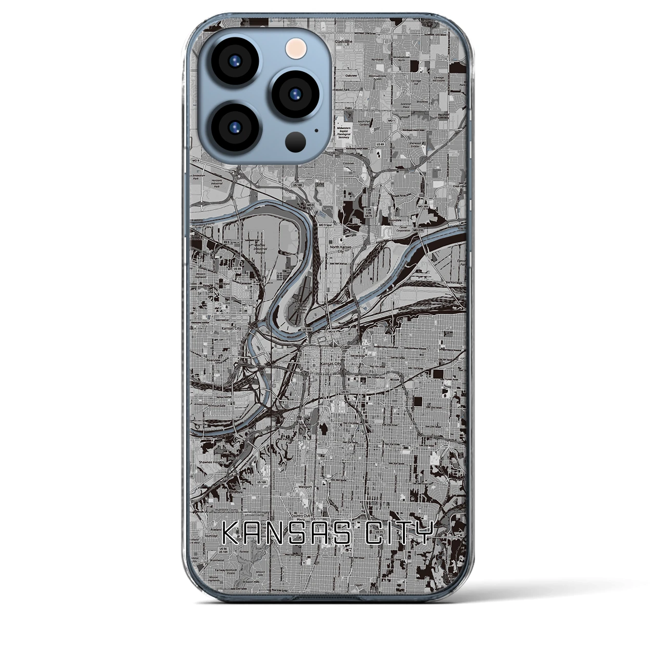 【カンザスシティ（アメリカ）】地図柄iPhoneケース（クリアタイプ）