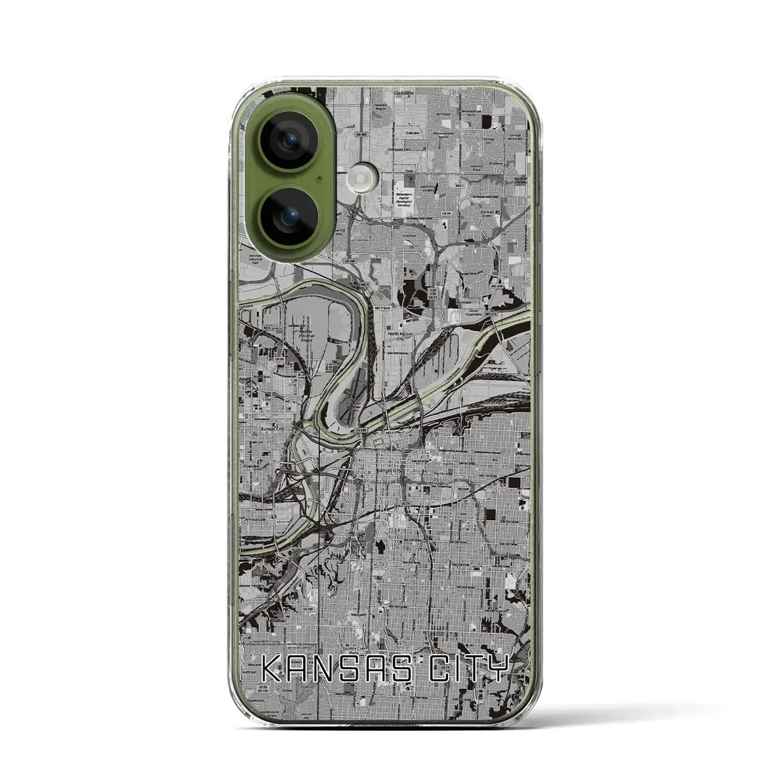 【カンザスシティ（アメリカ）】地図柄iPhoneケース（クリアタイプ）モノトーン・iPhone 17 Pro Max 用