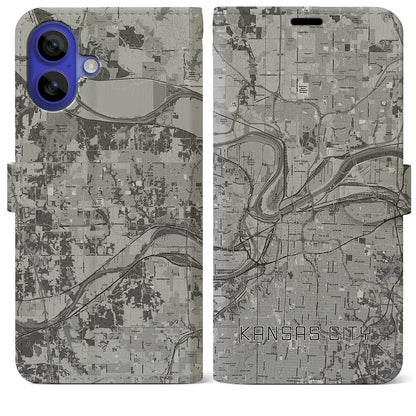 【カンザスシティ（アメリカ）】地図柄iPhoneケース（手帳タイプ）モノトーン・iPhone 16 Pro Max 用