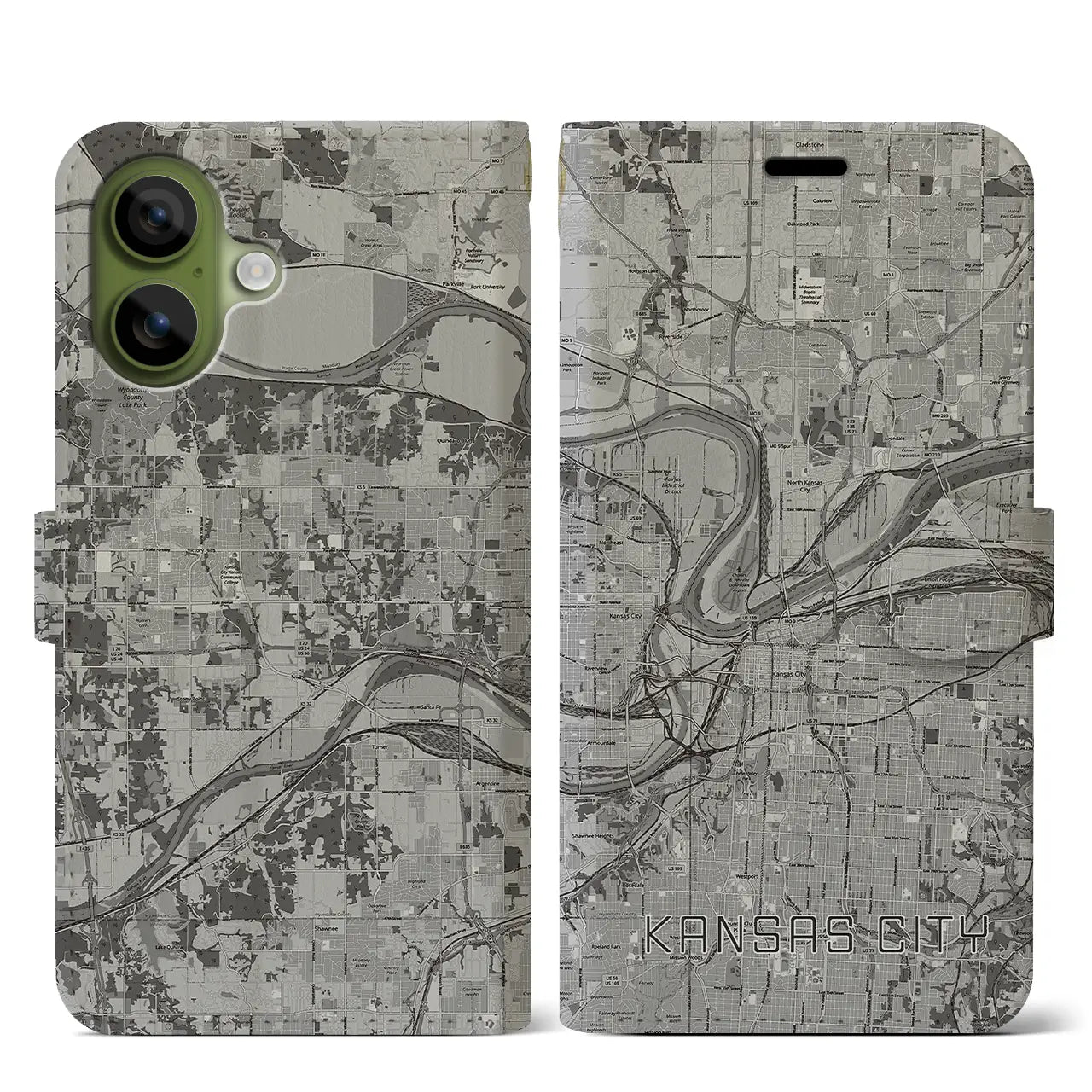 【カンザスシティ（アメリカ）】地図柄iPhoneケース（手帳タイプ）