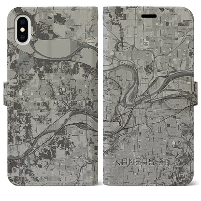 【カンザスシティ（アメリカ）】地図柄iPhoneケース（手帳タイプ）モノトーン・iPhone XS Max 用